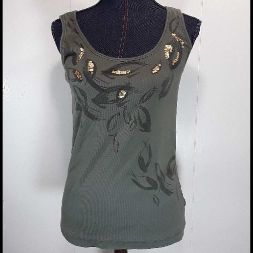 Eddie Bauer green tank top with gold embellishment medium - Picture 8 of 8